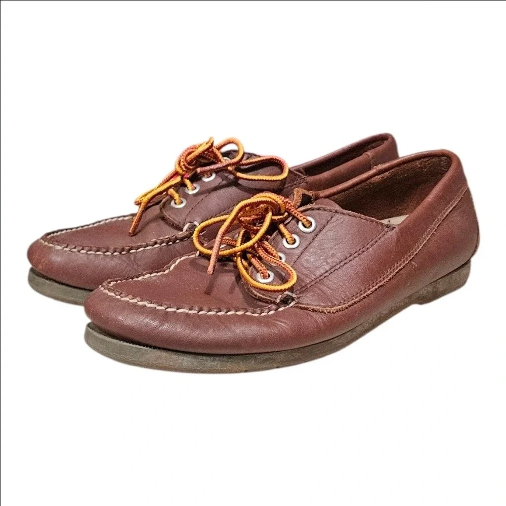LL Bean Mens Brown Leather Boat Shoes Moc Toe Loafers 8 EE Wide Dress Casual